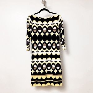 NWT Donna Ricco Pattern Spring Chic 3/4 Sleeve Midi Dress‎ Black Yellow Small